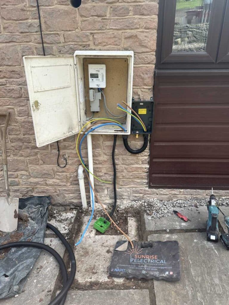 Earth rod installation by Sunrise Electrical during a domestic EV charger installation in Mitcheldean, Gloucestershire.